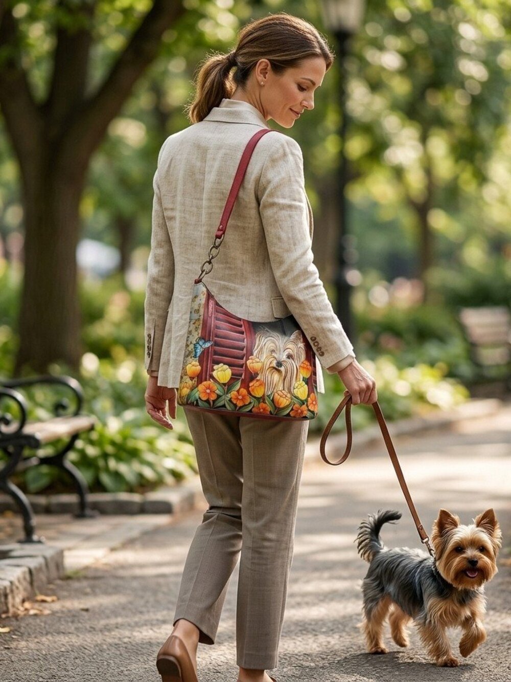 Anuschka Floral Yorkie Shoulder Bag Hobo Shoulder Bag - 8502